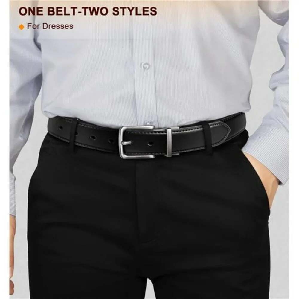 Bulliant Reversible Leather Belt for Men Adjustable Cut to Fit Dress Belt